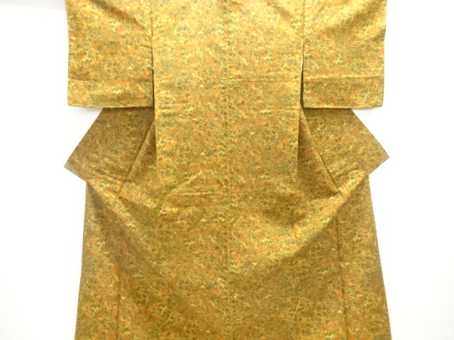 未使用品　地紙に花鳥模様手織り紬着物